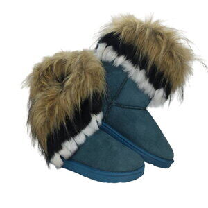 MAYZERO Faux Fur Women's Faux Fur Lined Blue Winter Boots - Size: 5 1/2